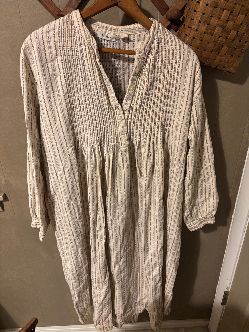 L.L. Bean Cream Nightgown with Navy Stripe